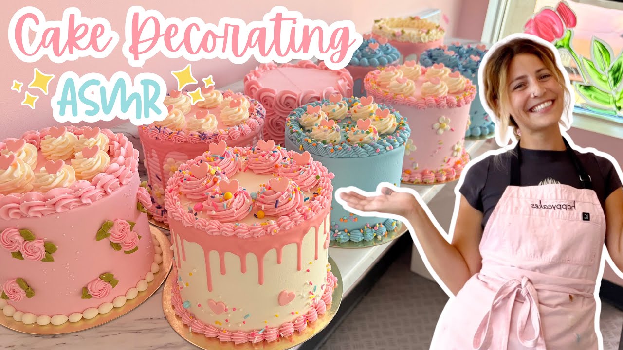 Satisfying Cake Decorating ASMR | Decorate Buttercream Cakes With Me! | [No Talking] [No Music]