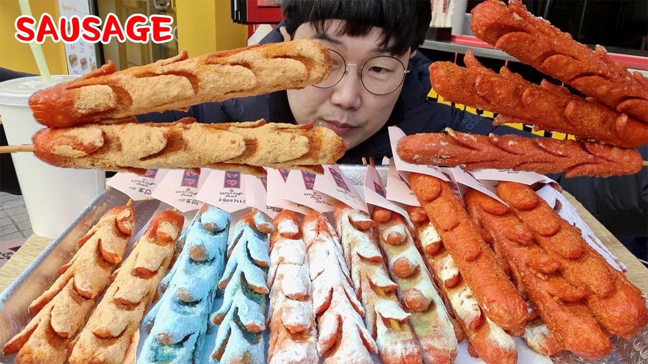 길거리 소시지 단짠맵(?) 7가지맛 전메뉴 다묵고.. 탕후루 태어나서 처음 먹어봄 SEVEN SAUSAGE MUKBANG