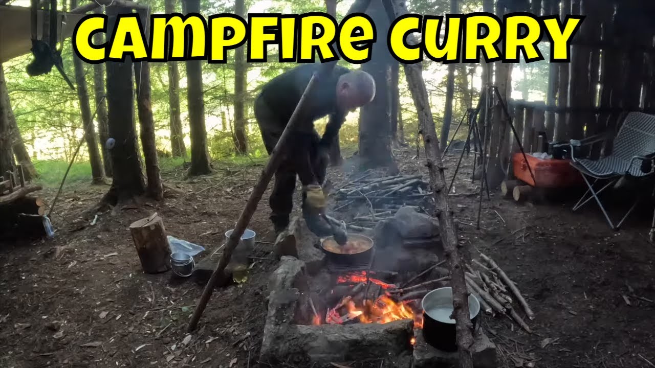 Chilling at the bushcraft Camp! Cooking Indian curry