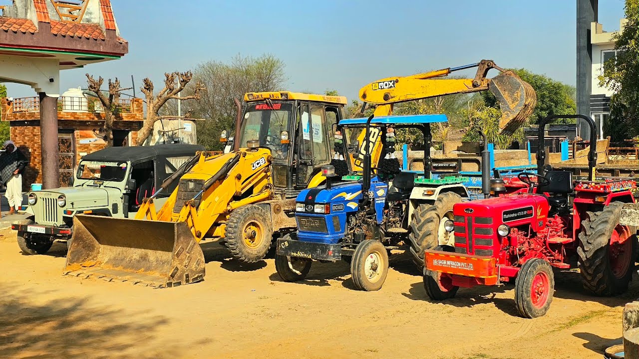 JCB 3dx Eco with Tractor Stuck Mud in New Holland 3630 Mahindra 475 Eicher 380 Kubota | JCB Tractor