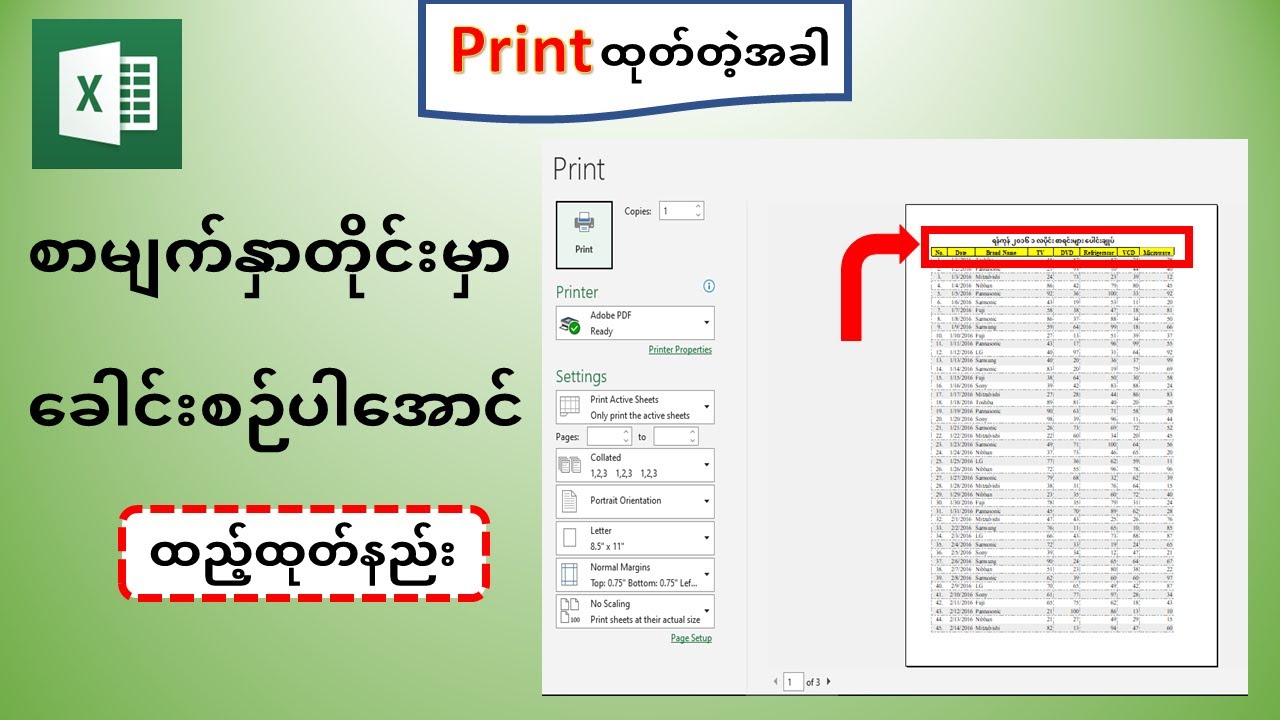Print ထုတ်တဲ့အခါ Print Title ကို စာမျက်နှာတိုင်းမှာထည့်နည်း