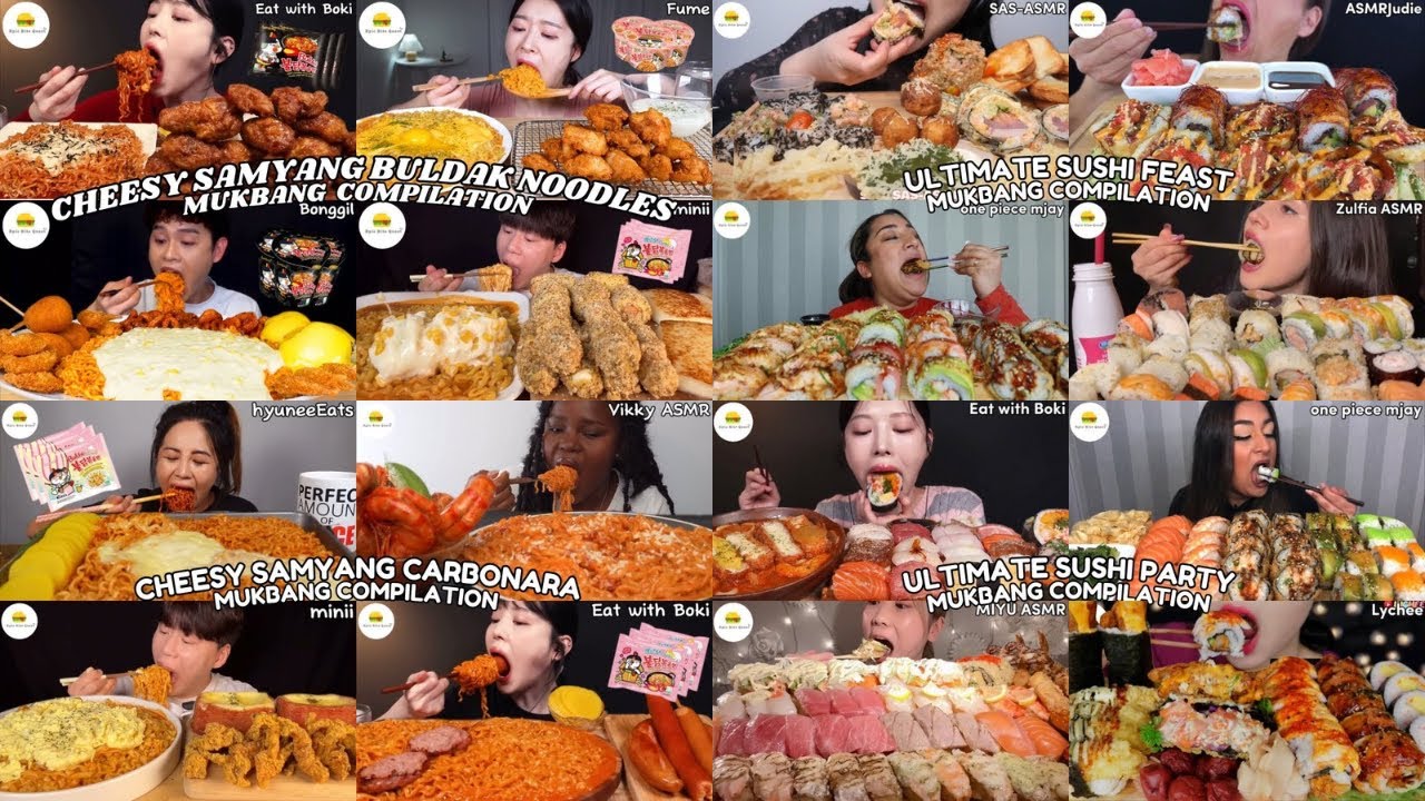 ASMR | 2 HOUR ULTIMATE SUSHI ROLL VS BULDAK NOODLES MUKBANG COMPILATION |