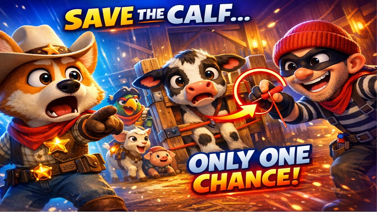 Rescue the Stuck Calf | Amazing Sheriff Corgi Cartoon Saving Funny Old MacDonald Farm Animals