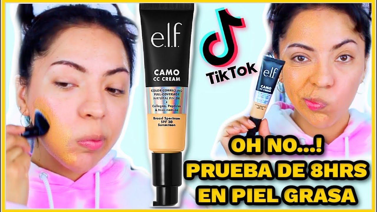 PROBANDO MAQUILLAJE ELF CAMO CC CREAM POR 8HRS EN PIEL GRASA! #NENAVSTIKTOK Q DECEPCION♥BeautybyNena