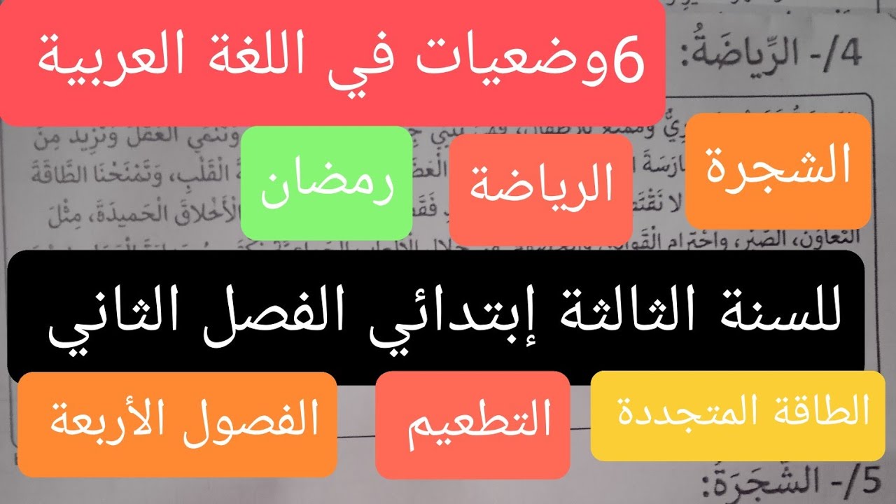وضعيات إدماجية متوقعة في اللغة العربية للسنة الثالثة إبتدائي الفصل الثاني 