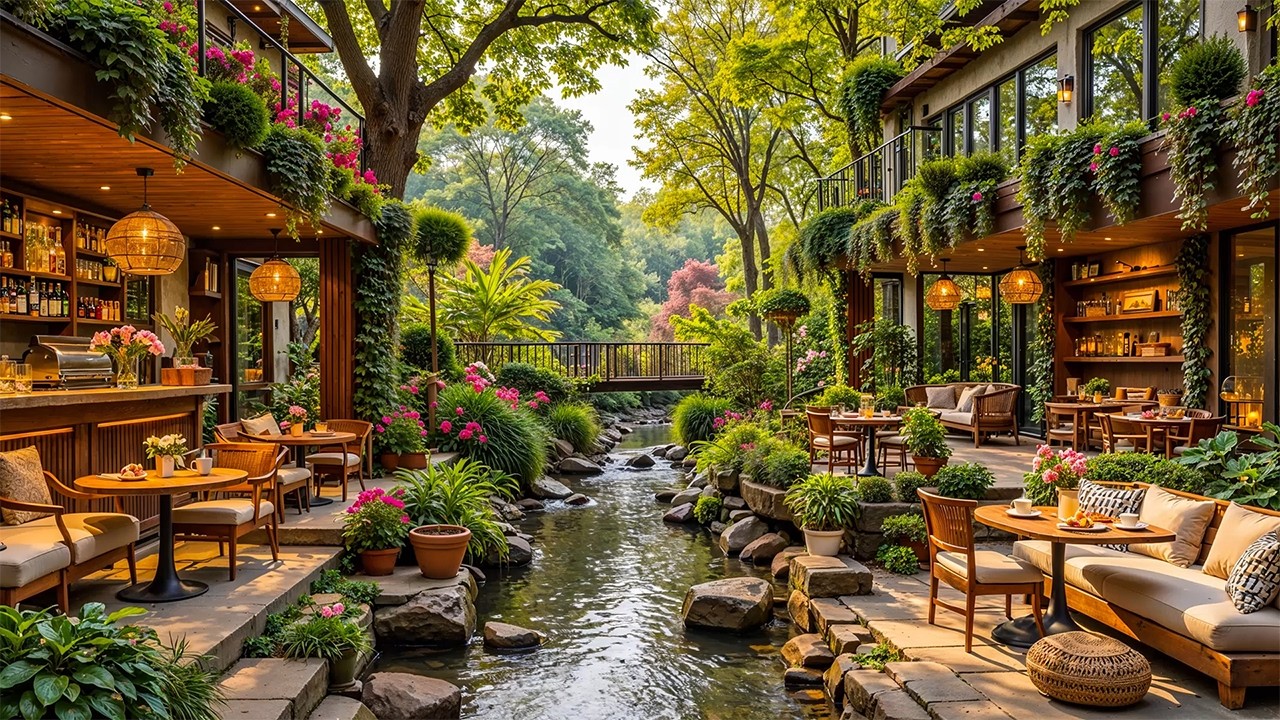 Smooth Jazz Instrumental Music - Spring Coffee Shop Ambience in the Forest for Working