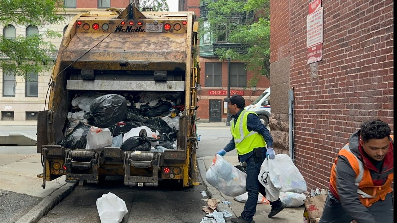 2 Old Roaring Capital Mack MR Rear Loader Garbage Trucks Packing Boston Trash