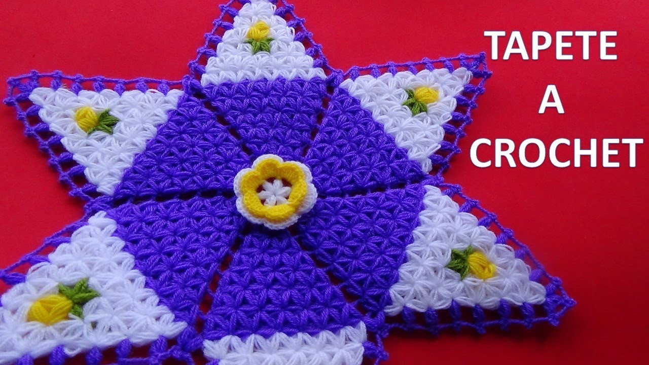 TAPETE N° 10 Tejido a crochet en Punto Estrella o Jazmin con ROSAS AMARILLAS