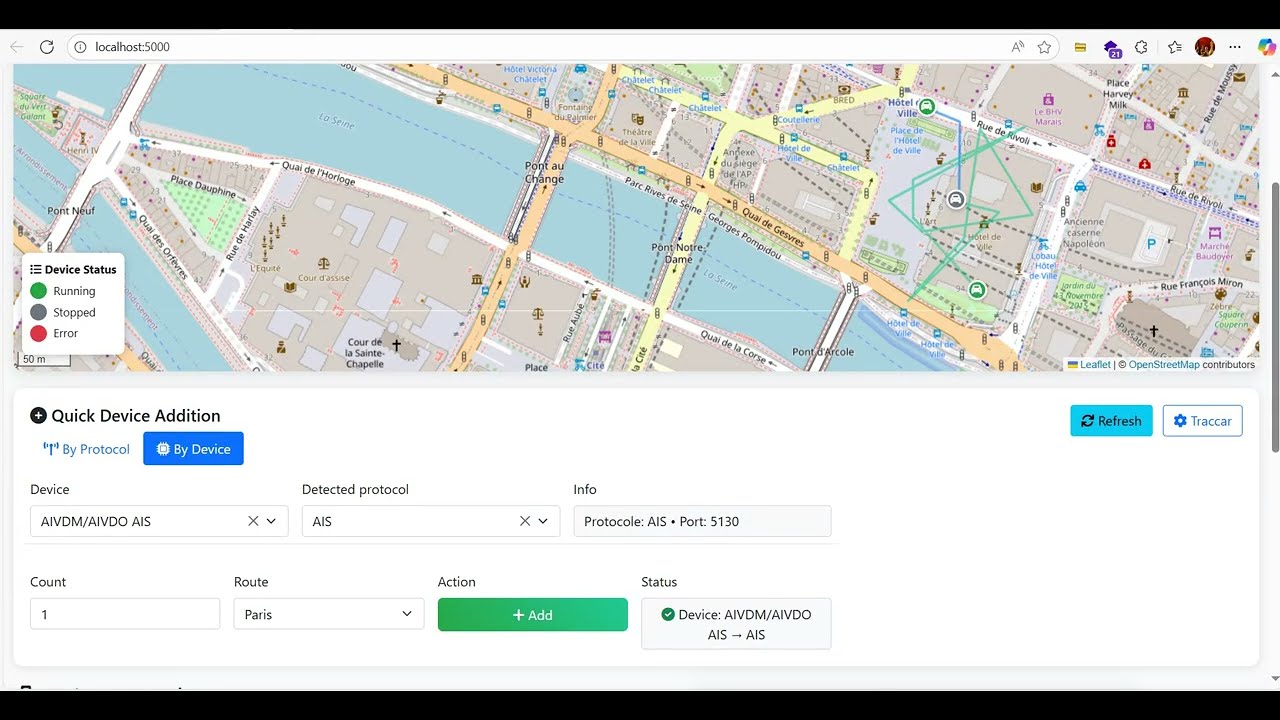 Universal GPS Tracker Emulator - 86 Protocols | Real-time Map Visualization