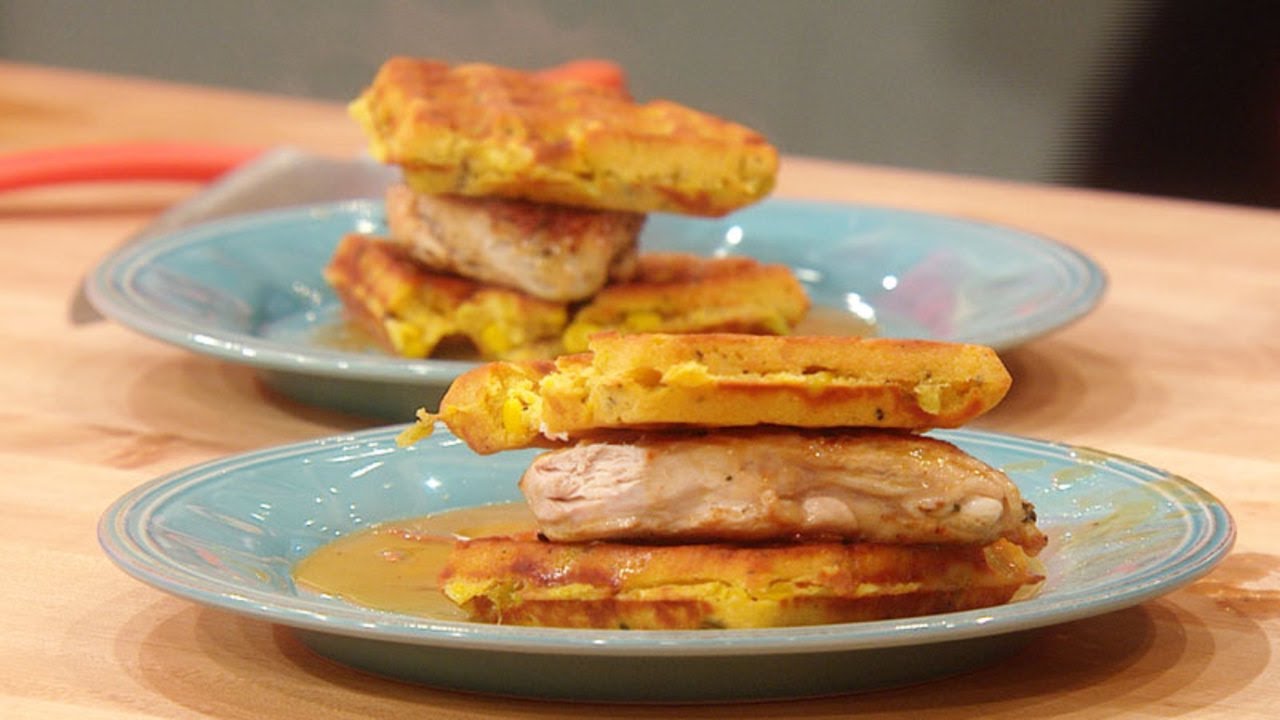 Green Chili Corn Waffles with Crispy Chicken