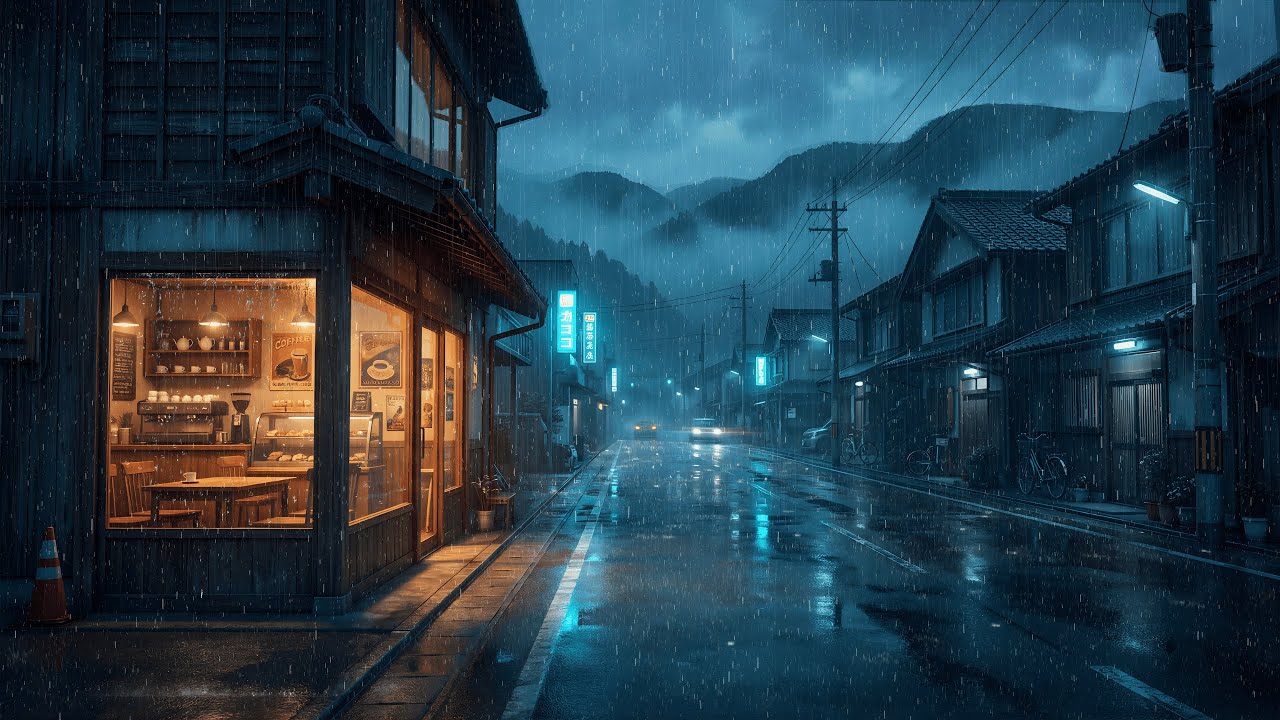 Quiet Japan Street 🌙 Rain Coffee Shop Lofi to Relax & Unwind