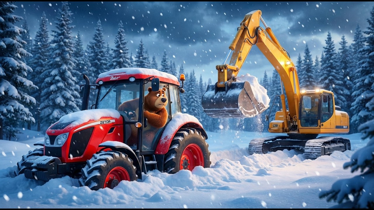 Oh No! Red Truck is STUCK! ❄️ Excavator Snow Plow Rescue Mission