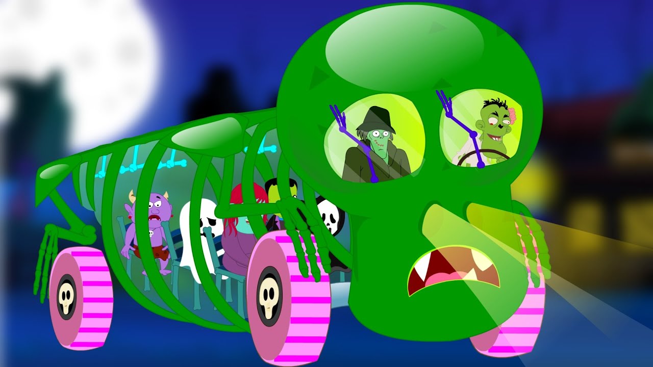Wheels On The Bus Go Round And Round | Halloween Nursery Rhymes For Kids