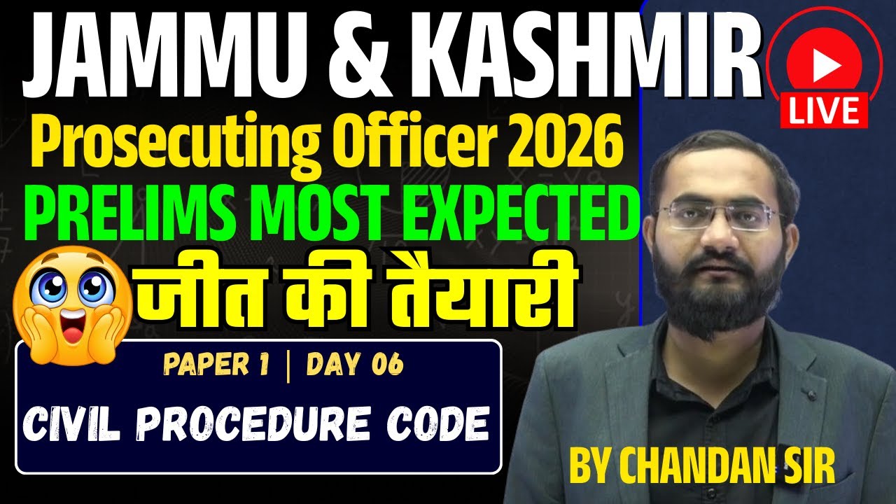 Jammu Prosecuting Officer 2025 | Prelims MCQ Revision Series | CPC 1908 | Paper 01 By Chandan Sir