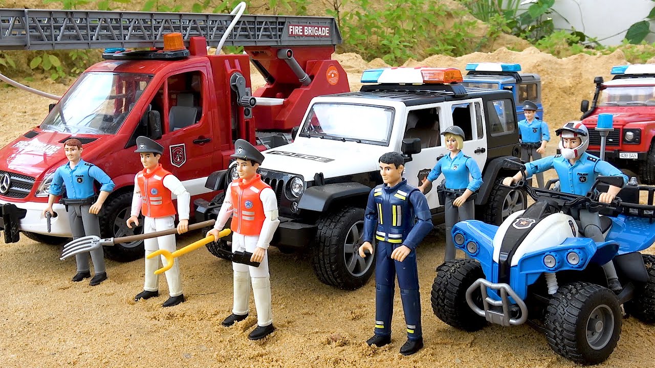 Police cars and fire trucks joined forces to rescue car from mischievous hands in the cave