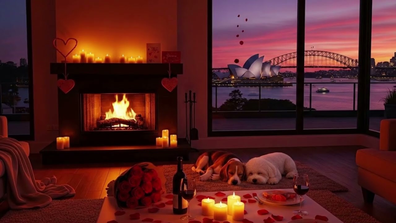 해질녘 벽난로 앞, 잠든 강아지 두 마리 | 따뜻한 힐링 ASMR Fireplace Evening with Sleeping Dogs | Cozy Relaxing Ambience