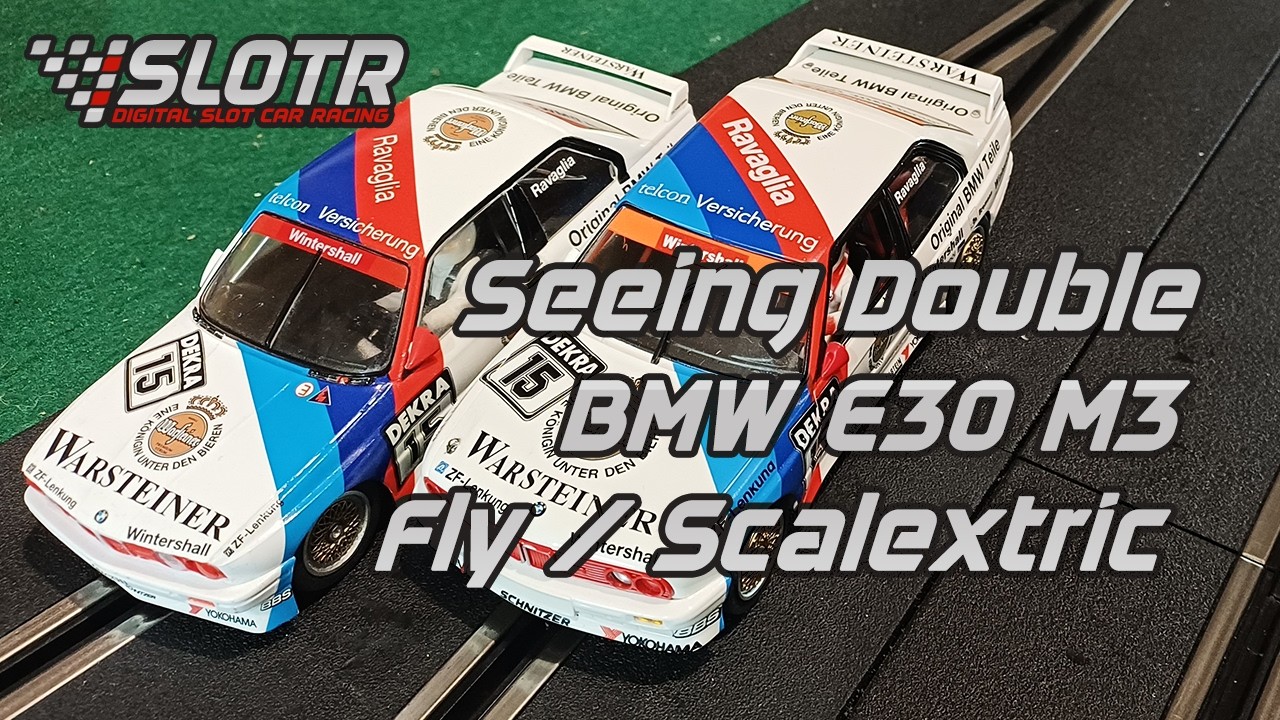 Двойное изображение BMW E30 M3 Scalextric против Fly Warsteiner 320