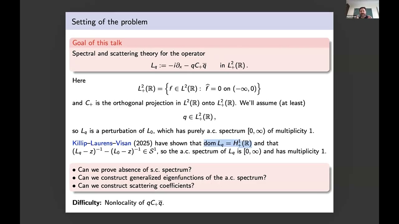 09.03.2026| R. L. Frank| Direct and inverse scattering for the continuum Calogero-Moser equation