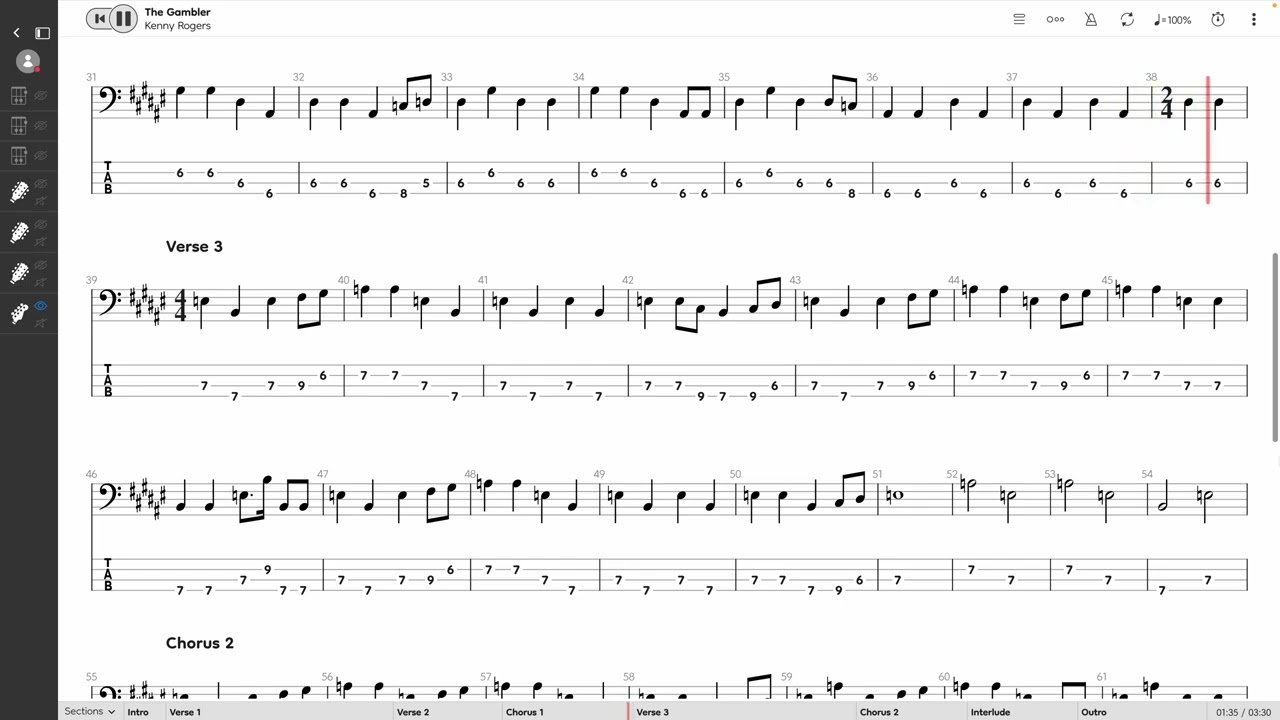 Kenny Rodgers - The Gambler (BASS TAB PLAY ALONG)