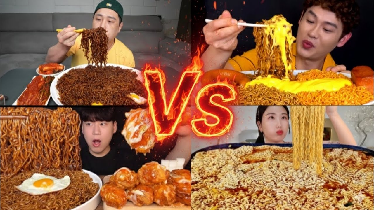 Black ramen, cheese ramen, spicy ramen, chicken ramen Mukbang Asmr🍝🔥🖤