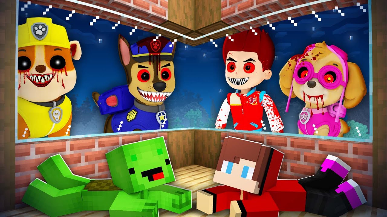 JJ and Mikey HIDE From Scary PAW PATROL.EXE in Minecraft Challenge - Maizen JJ and Mikey