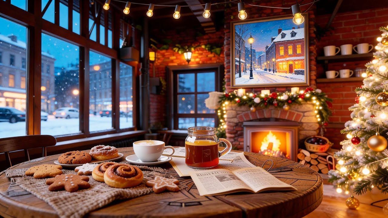 Winter Coffee Shop Jazz ❄️ Cozy Café Ambience with Snowfall | Relaxing Piano Jazz for Work & Relax