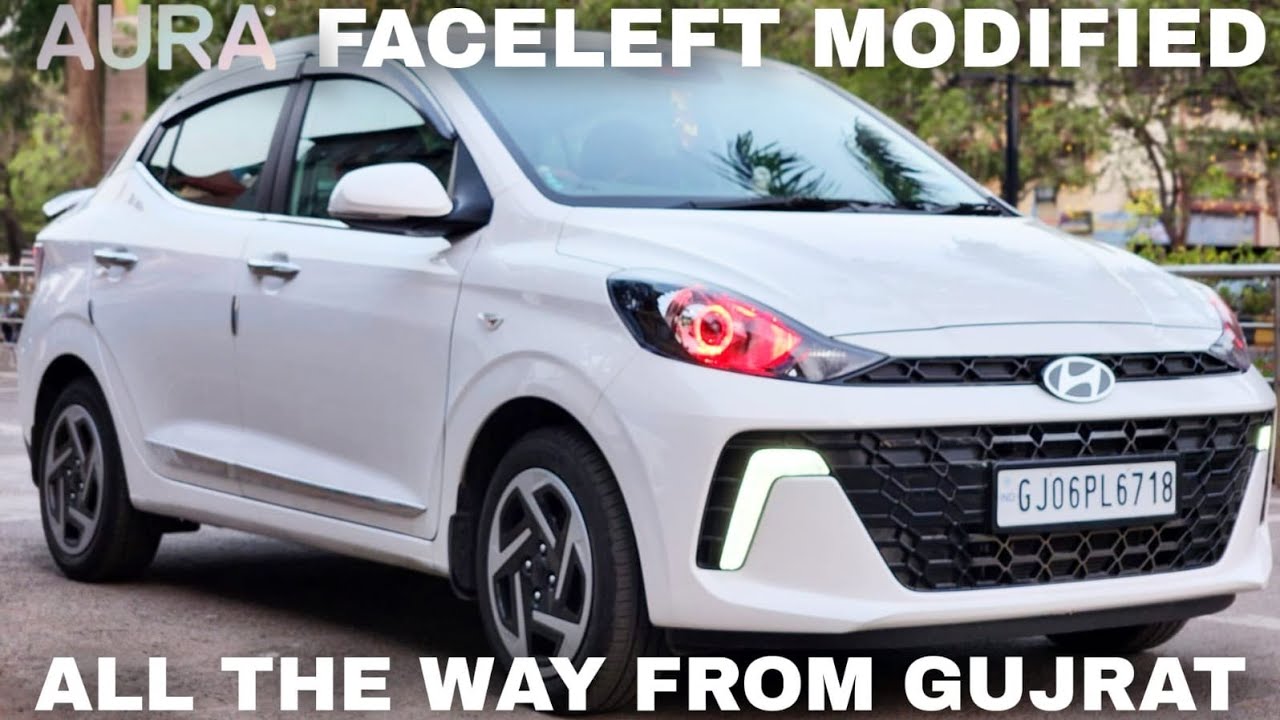 AURA FACELIFT MODIFIED ALL THE WAY FROM GUJRAT WITH PROJECTOR HEADLAMP & AUTOFOLD ORVMS