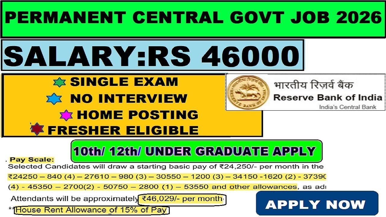 RBI Vacancy 2026🔥  572 Permanent Govt Jobs | Salary ₹46,000 💰 | No Interview ✅ | Apply Online Now 📢