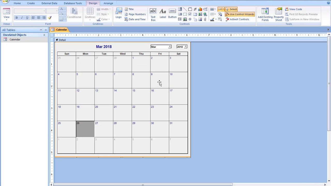 Add a Calendar to a form in Microsoft Access