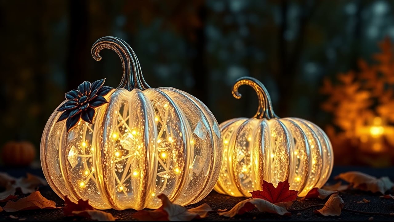 Enchanting Autumn Nights  | Crystal Pumpkin Light 4K  | Silent Background
