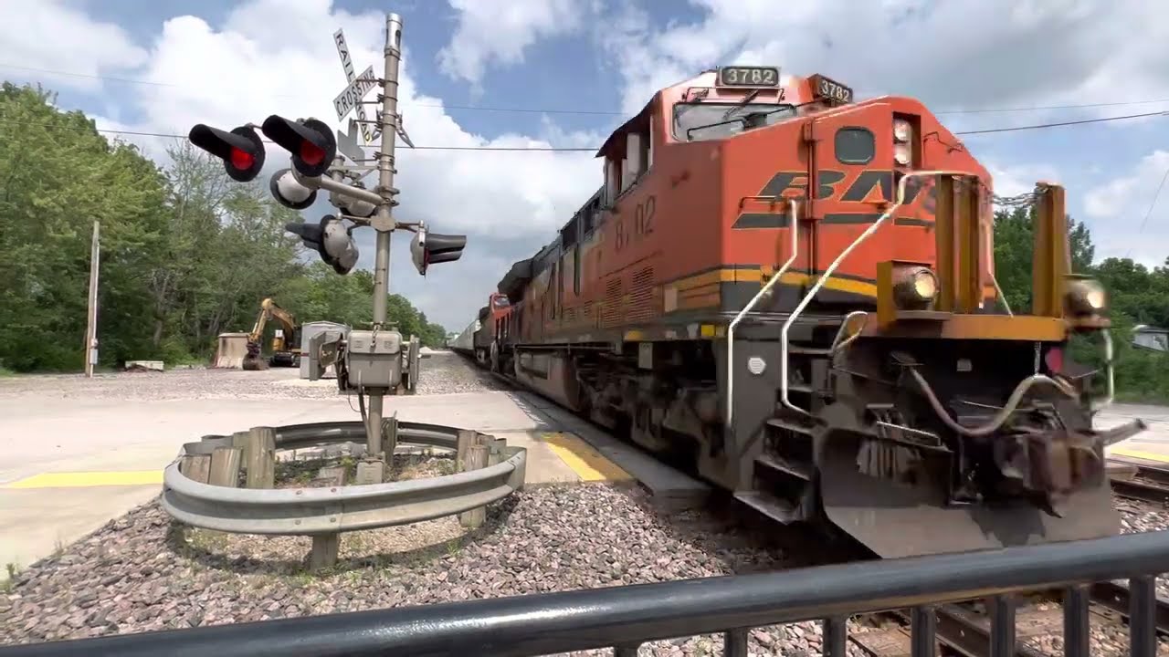 BNSF 3782 leads a WB intermodal through La Plata, Missouri