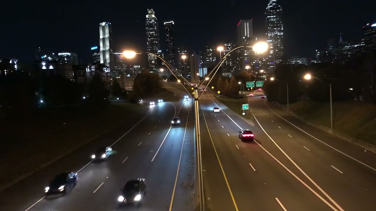 Atlanta Downtown Skyline. Scenic view of Atlanta Skyscrapers.World Congress Center, Atlanta in NIGHT