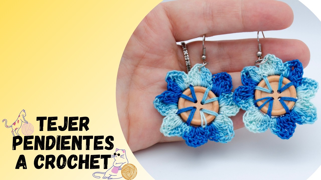 🇪🇸Tejer Pendientes Flores a Crochet Con Botones Paso a Paso