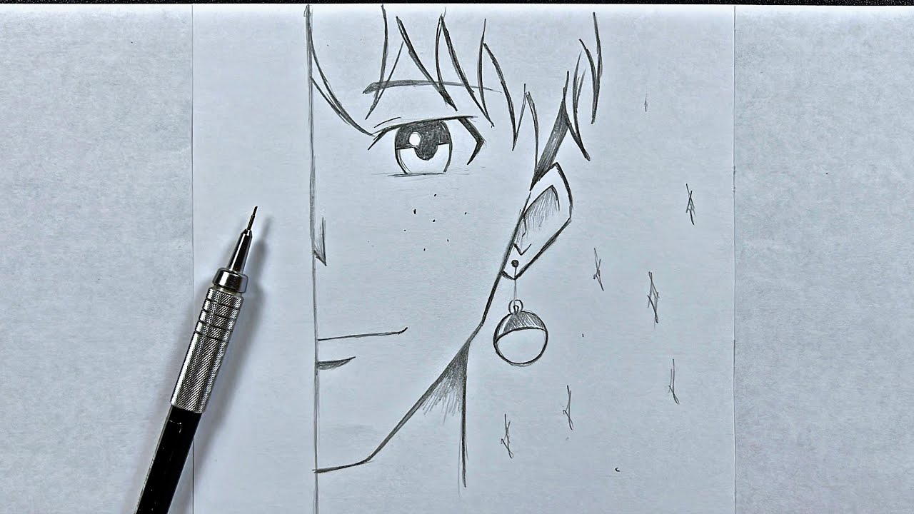 رسم انمي سهل | تعلم رسم نصف وجه ولد بخطوات سهلة