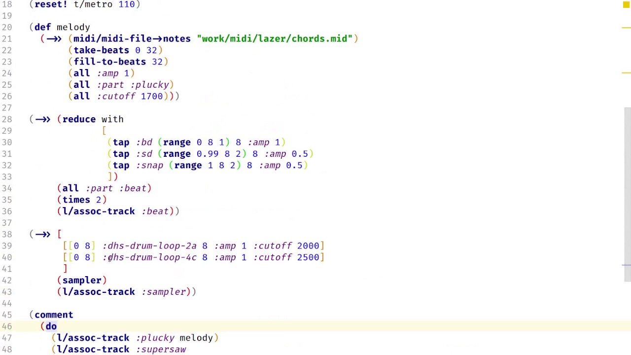 Live coding dance music with Clojure and Overtone