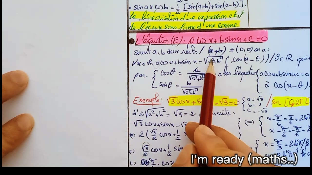 calcul trigonométrique :(les formules de transformation et l'équation a.cosx+b.sinx+c=0)