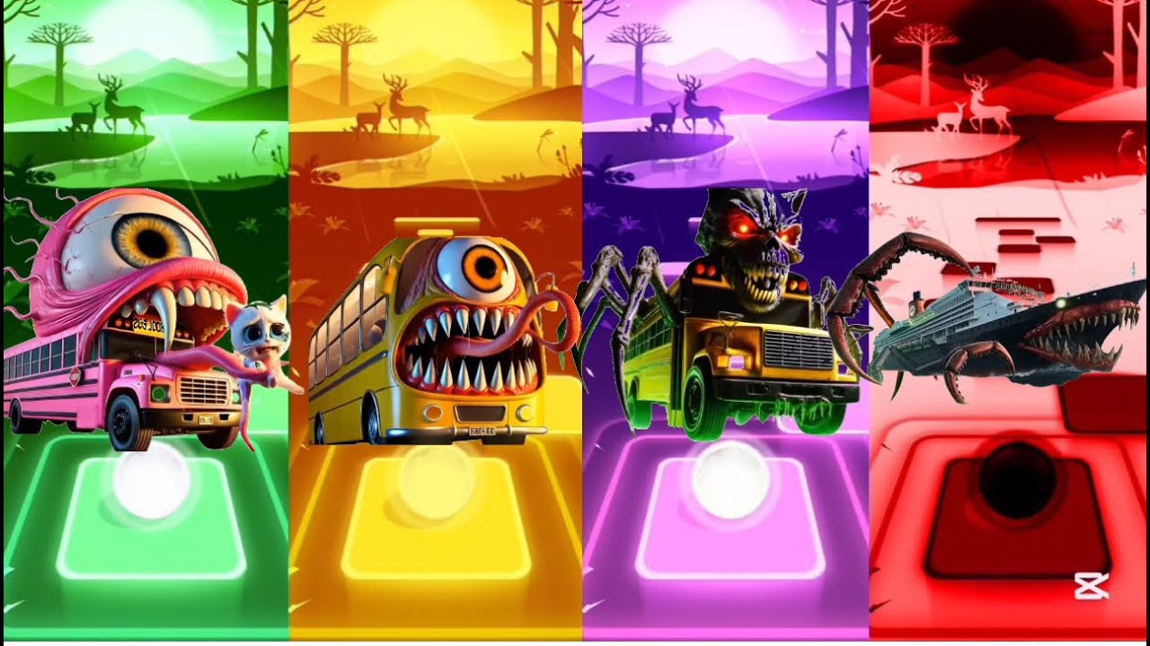 Tiles Hop-SCHOOL BUS MONSTER 🆚School Bus Head Eater and Ship Monster🆚coffin Dance