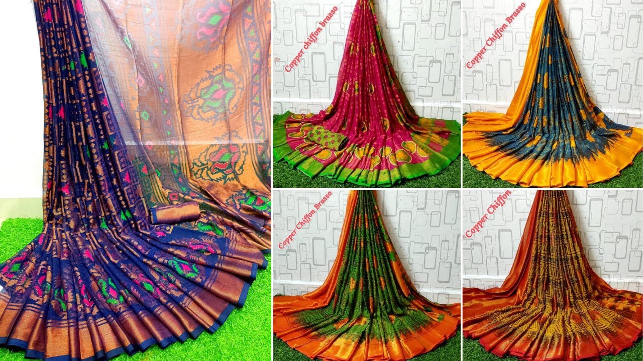 Copper chiffon brasso sarees with design blouse #copper #chiffonsareecollection #coppersaree