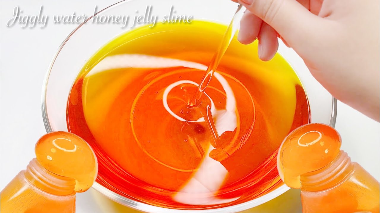 【ASMR】たぷたぷハニーゼリースライム🍯定規でコリコリ📏【音フェチ】Jiggly water honey jelly slime 물 꿀 젤리 슬라임