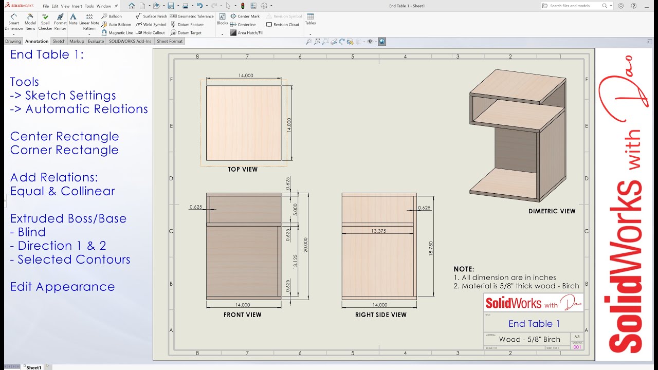 End Table 1 - Simple Design and Tutorial with Solidworks | DIY Furniture