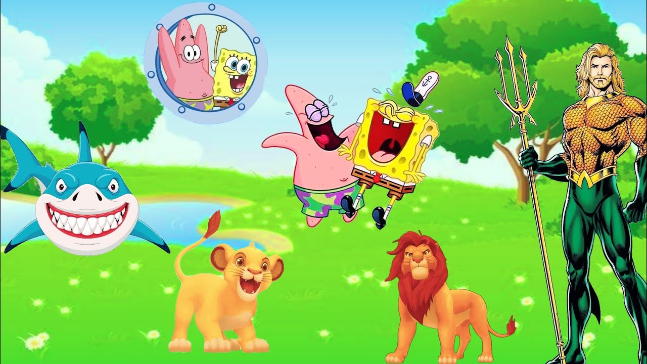 الاسد سيمبا و مغامره في قاع الهامور مع سبونج بوب وبسيط/اكوا مان/ سبونج بوب/بسيط/سمكه القرش/حواديت
