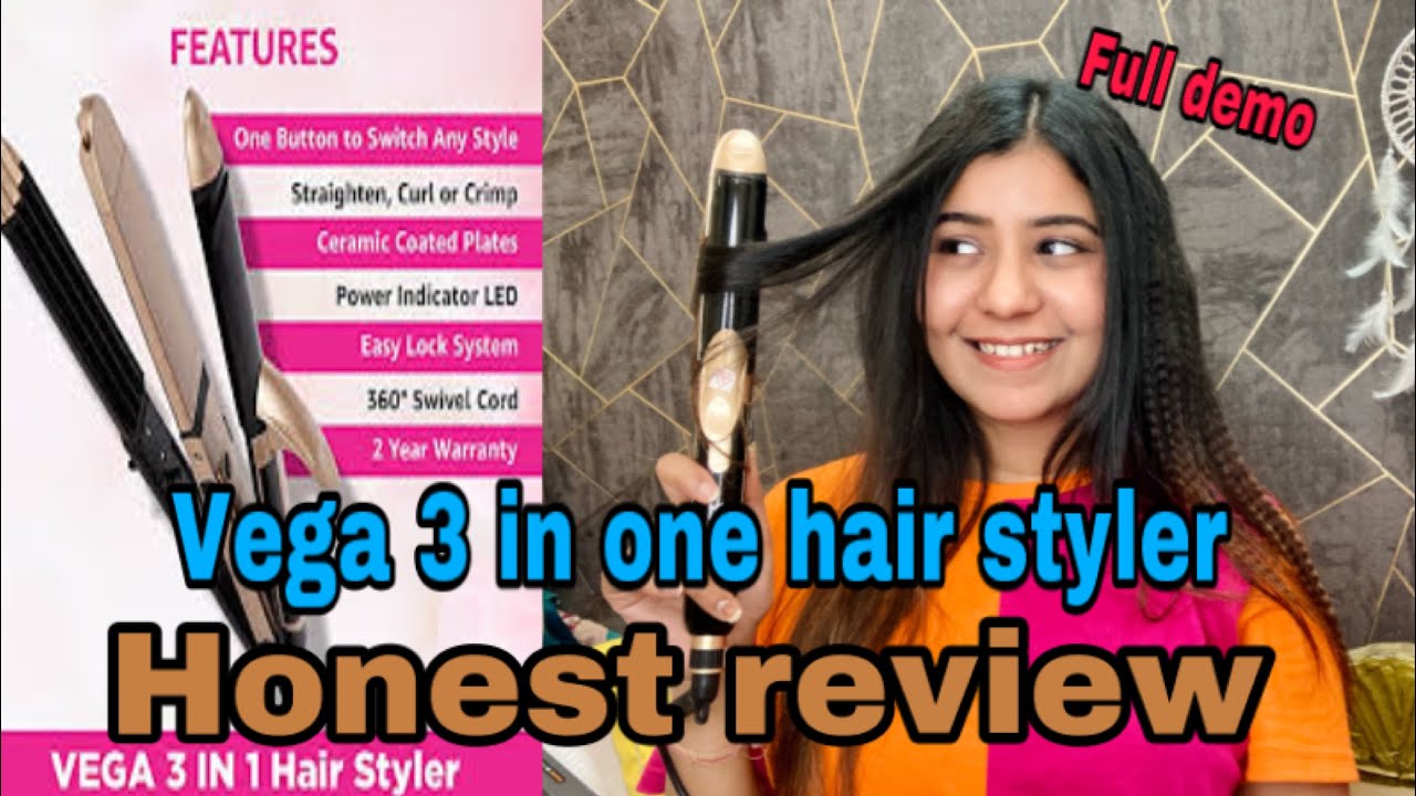 Vega 3 in 1 hair styler| Honest Review,full Demo,straight,curls and crimp| under budget😍