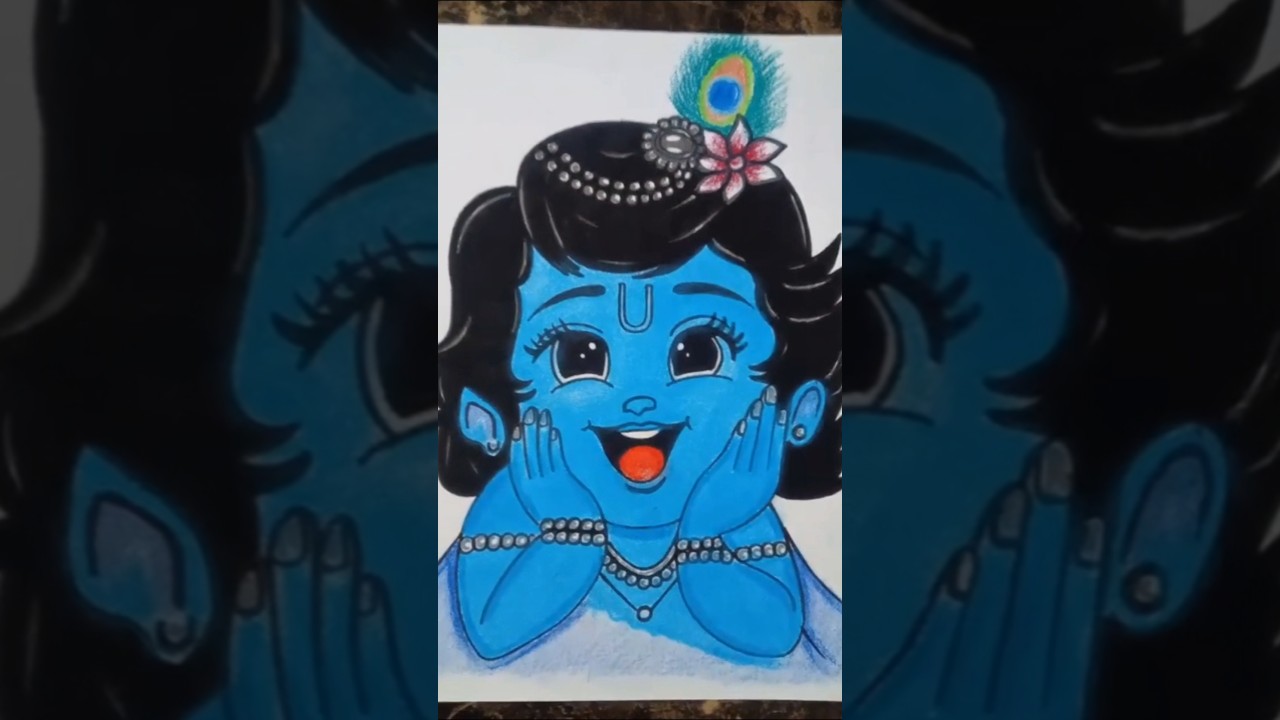 Cutest Krishna Drawing 😍❤️ #shorts #shortsfeed #krishna #cute #love #drawing #ytshorts #bhakti #art