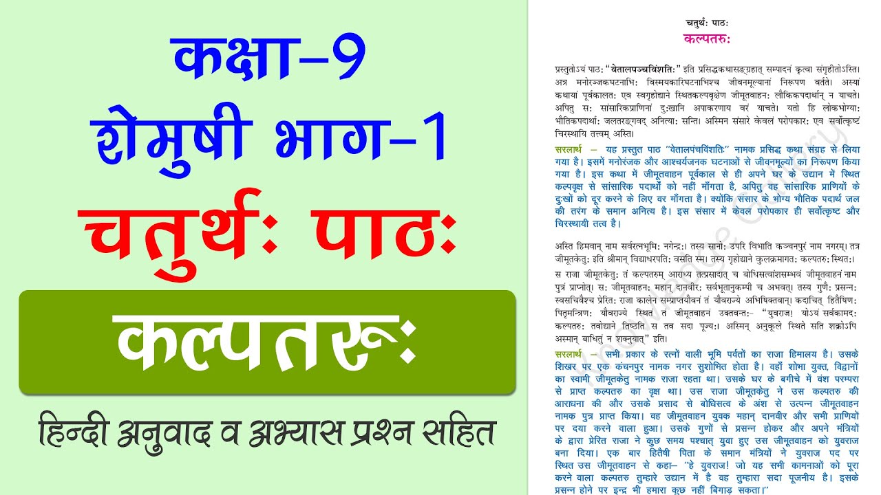 NCERT Class 9 Sanskrit Chapter 4 कल्पतरु: (Kalptaru) | Hindi Translation & Exercise Solution