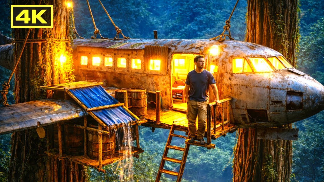 Crashed Plane Transformed Into Hidden Jungle Treehouse | ASMR
