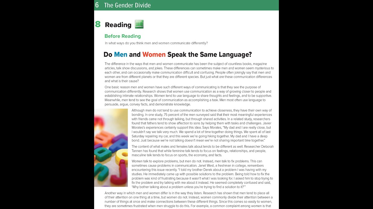 إنجليزي ثالث ثانوي الوحدة السادسة Mega goal5- 6 The Gender Divide -8 Reading