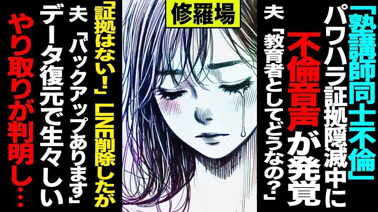 【漫画】塾講師同士不倫→パワハラ証拠隠滅中に不倫音声が発覚→夫「教育者として恥ずかしくない？」→私「証拠はない！」LINE削除したが夫「バックアップ残ってる」→データ復元で生々しいやり取りが判