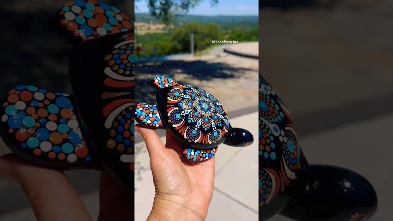 Hand painted mandala turtles #mandala #turtles #sunshine #hobby #commission #orange #blues #cute
