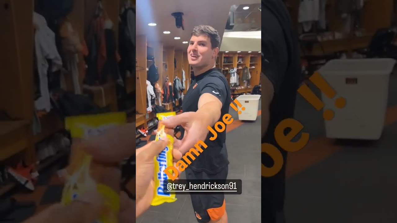 Joe Mixon prank trey Hendrickson after dropping interception Bengals game Sunday butterfinger comedy
