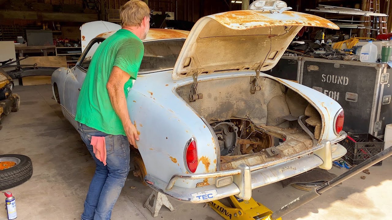 VW Karmann Ghia Restoration - Body Removed From Chassis! Day 2